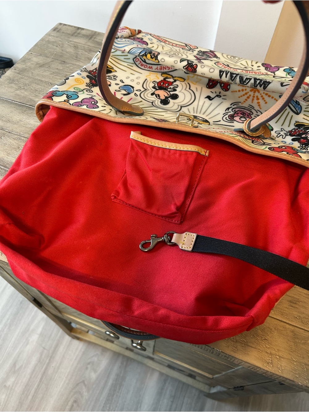 Dooney & Bourke White Disney Mickey Mouse Canvas Tote with Tan Leather Trim - Picture 10 of 11